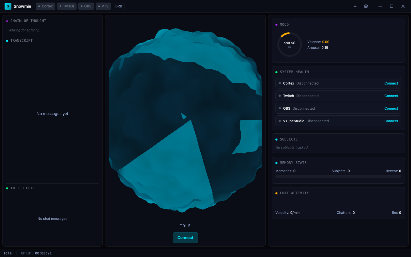Snowmie Mission Control desktop interface